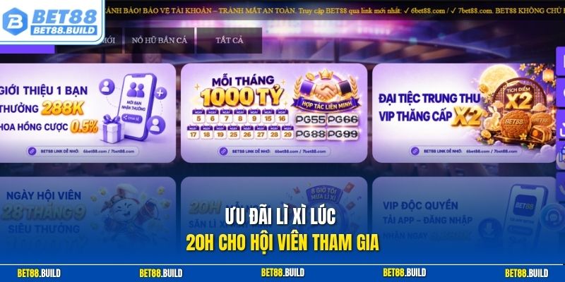 Ưu đãi lì xì lúc 20h cho hội viên tham gia